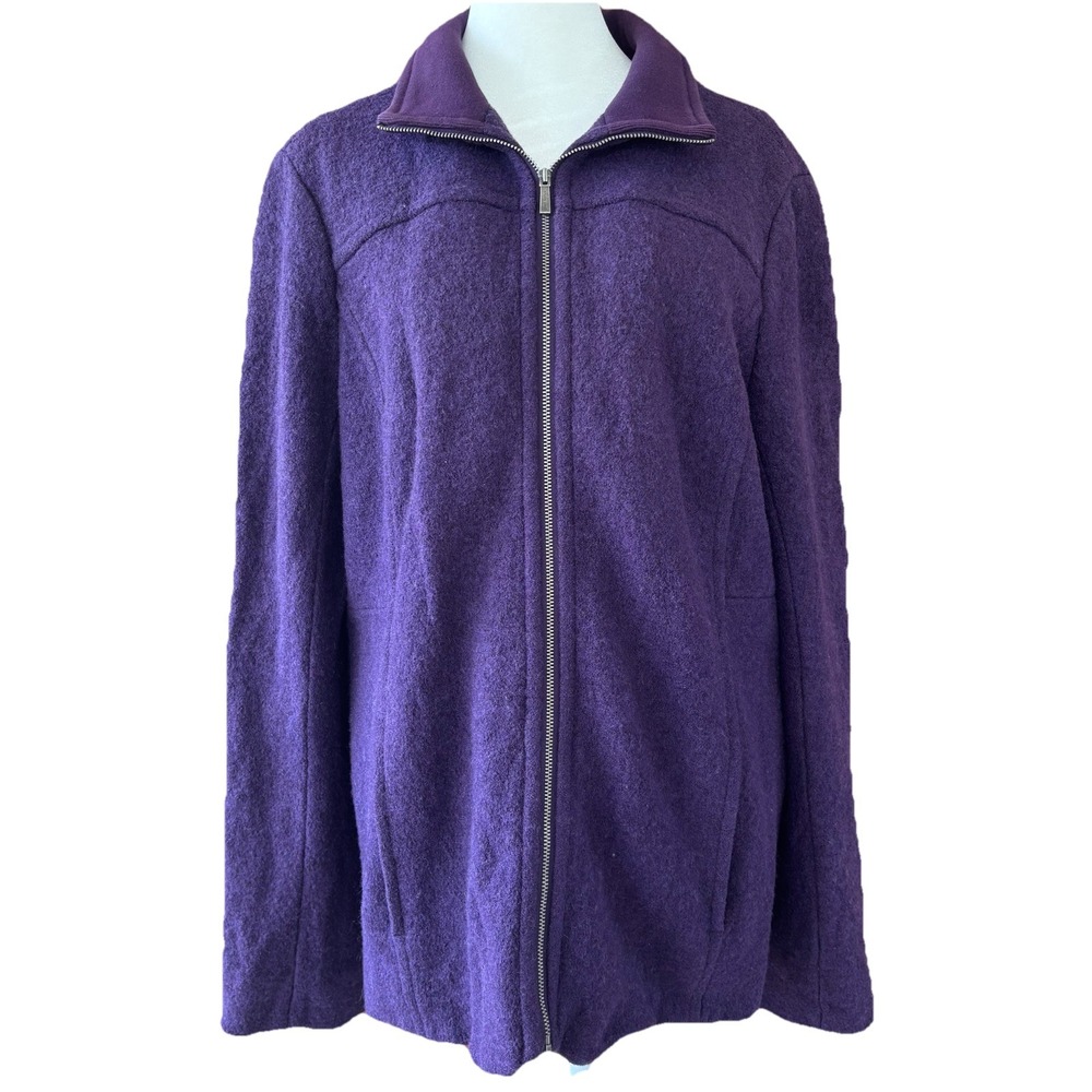 Lands' End Women's Royal Purple Wool Blend Zip Up Lined Jacket Coat Size 14 Plum